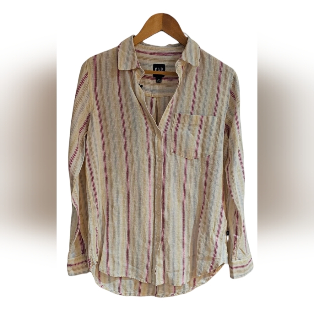 Gap - NEW Long Sleeve Striped Linen Blend Button Up Shirt - Picture 1 of 10